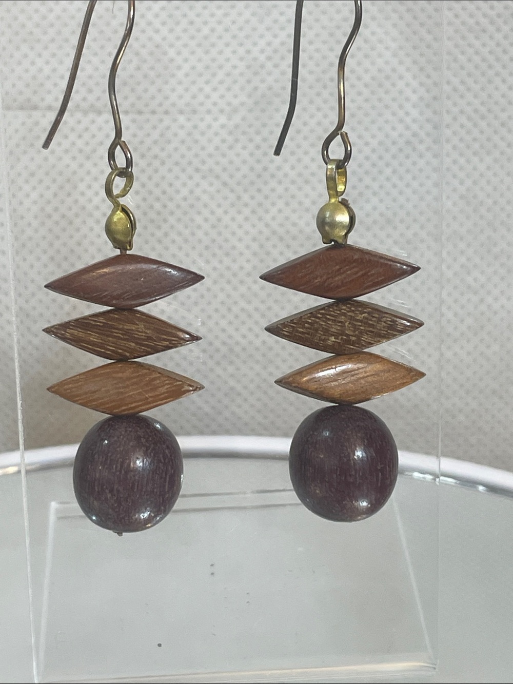 Wood Bead Drop Earrings - Natural Brown 1.5”antique gold hardware